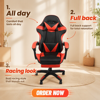 Chaise de jeu en cuir PU de style traditionnel avec accoudoirs inclinables et repose-pieds, structure en acier pour la maison, le bureau et l'hôtel