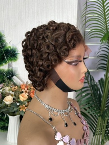 HD 13x4 Full Lace for Lace Curly for Cut Wig Short Brazilian Remy Hair 180% Density High Quality Black - Product Image 6