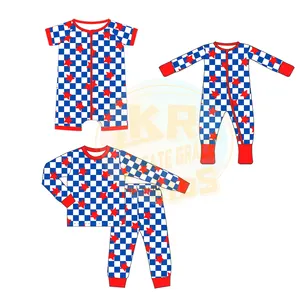 Toptan pijama yürümeye başlayan bağımsızlık günü Clothes giysi 2 parça Set uyuyan giymek yenidoğan kız erkek bambu bebek fermuar tulum