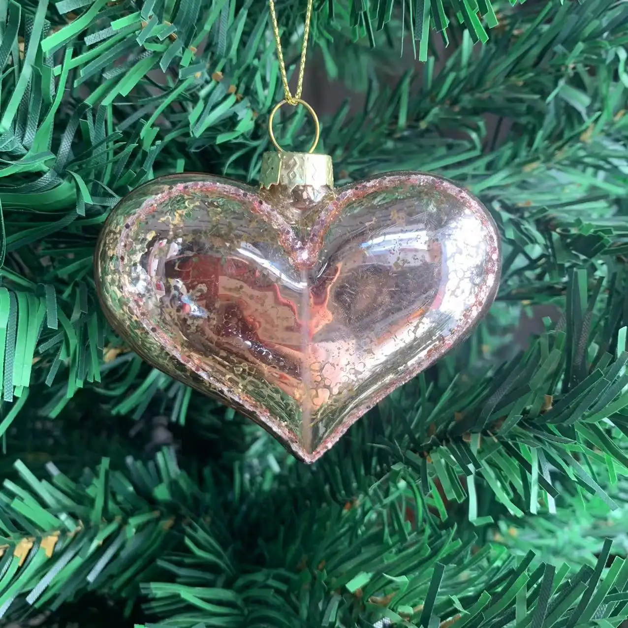 Adornos de árbol de Navidad en forma de corazón, colgante de cristal bola de Navidad, adornos de 6cm, venta al por mayor