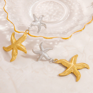 Boucles d'oreilles pendantes étoile de mer, couleur or et argent, en acier inoxydable, style océan, pour femme, à porter au quotidien - Product Image 4