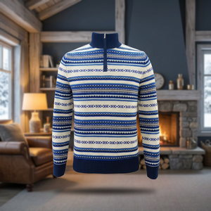 Suéter de punto Fair Isle con media cremallera para hombre, jersey nórdico de invierno, suéter navideño - Product Image 1