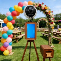 Photomaton vintage double face pour iPad en bois de noyer massif, portable pour appareils photo et reflex