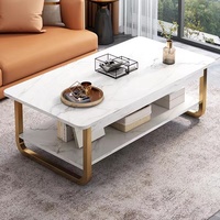 Nouveau design de mobilier de salon table basse ronde moderne en pierre frittée avec socle en acier inoxydable