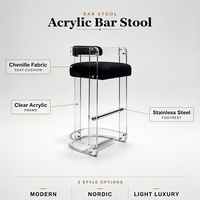 Chaises de bar modernes en acrylique avec coussins en velours, durables et écologiques, pour appartement, maison, comptoir de bar - Vente en gros usine