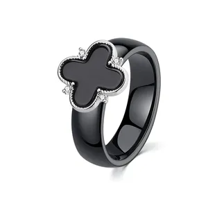 Модные ювелирные изделия изысканное керамическое кольцо серебряное кольцо черный женский стиль