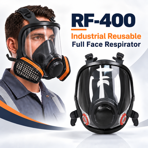 Masque respiratoire intégral de sécurité en TPE réutilisable avec filtres A1+P2 pour usage industriel - Product Image 1