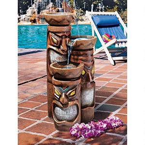 Fuente de jardín de resina <span class=keywords><strong>Aloha</strong></span> Tiki 3 cuencos decoración de jardín en cascada fuente de agua característica, 29 pulgadas, a todo Color - Product Image 5