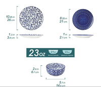 Ensemble de vaisselle en forme ronde, assiettes et bols, compatible micro-ondes et lave-vaisselle, vaisselle en porcelaine bleue et blanche classique et élaborée
