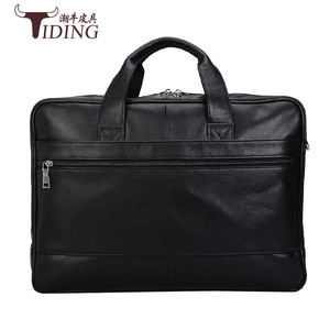 Tiding Men's Genuine Leather <b>Briefcase</b> Black 1452 Business Travel Laptop Bag - Product Image 1