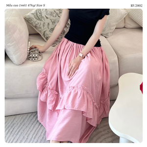 OEM Chic <b>Black</b> <b>Tiered</b> Ruffle Hem <b>Skirt</b> Women High Waist Gathered Long Swing <b>Skirt</b> Casual Modest Elegant Maxi <b>Skirts</b> - Product Image 3