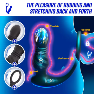 Vibratore Anale Telecomandato con Funzione di Spinta e Massaggio Prostatico, Anello per Ritardare l'Eiaculazione, Giocattolo Anale per Uomini - Product Image 3