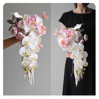 LANJO Bouquet de fleurs artificielles réalistes faites à la main, bouquet en forme de goutte d'eau, bouquet cascade, Noël, fête des mères, Thanksgiving, remise de diplôme