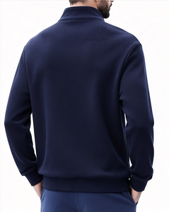 Pull à col montant à manches longues en coton doux doublé polaire, coupe classique, pour homme, avec fermeture éclair quart et poche, vente en gros - Product Image 3