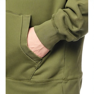 Men's Olive Green Hooded Sweatshirt Regular Fit 100% Cotton <b>Fleece</b> Casual Pullover with Front Pocket Breathable Winter Wear - Product Image 3