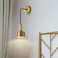 Lampu dinding tembaga Modern LED, cahaya dinding hangat E27 5W dapat diredupkan putih hangat untuk kamar tidur papan kepala Hotel beranda latar belakang pencahayaan dinding