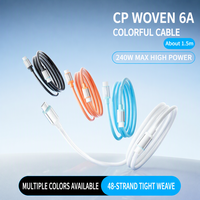 Câble tressé arc-en-ciel USB-C vers USB-C 240W 6A, charge rapide PD, en nylon, 1,5 mètre, plusieurs couleurs, pour appareils USB-C