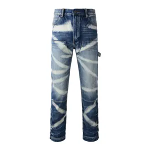 1327 Drop Shipping Fashion Blue High Quality Patchwork Carpenter Cargo Baggy Stacked Denim Pants Jeans