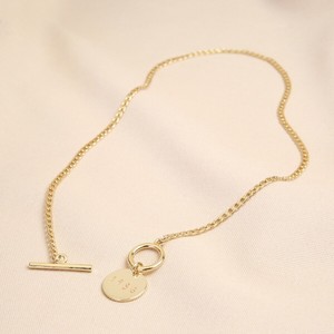 Simple Trending Jewelry Stainless Steel 14k Gold Coin Pendant Engraved <strong>Necklace</strong> Minimalist Women Toggle Clasp <strong>T</strong> <strong>Bar</strong> <strong>Necklace</strong> - Product Image 5