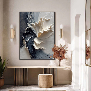 Large Bloom Textured Wabi Sabi Abstract Floral Painting <b>Black</b> and Beige <b>Framed</b> Canvas Decorative Arts Hand Painted Artwork - Product Image 3
