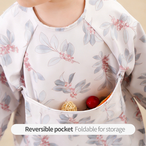 Happyflute Muestras Gratis Delantal de PU Impermeable Personalizado de Manga Larga, Babero Lavable para Bebé con Cierre de Cordones y Bolsillo Fruncido para Niños - Product Image 4