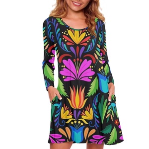 Venta al por mayor de ropa de <span class=keywords><strong>mujer</strong></span> con flor y pájaro <span class=keywords><strong>mexicano</strong></span>, vestidos ajustados de manga larga elegantes personalizados con estampado de omito <span class=keywords><strong>mexicano</strong></span> bajo demanda para <span class=keywords><strong>mujer</strong></span> - Product Image 4