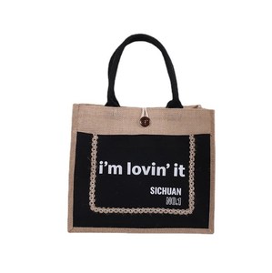 Bolso Tote de Lona para Mujer, Bolso de Hombro con Asa Negra, Estampado de Letras, Cierre de Broche, Bolso de Compras con Forro de Algodón, para Bodas - Product Image 1