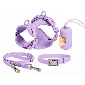 Pet Four Piece Chest Harness Leash Collar Poop Bag Holder Medium Size Anti <b>Bite</b> Waterproof Red - Product Image 2