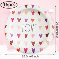 Assiette en papier jetable écologique à motif cœur contemporain de 8 pouces pour la décoration de table de mariage ou de fête de la Saint-Valentin, élégante