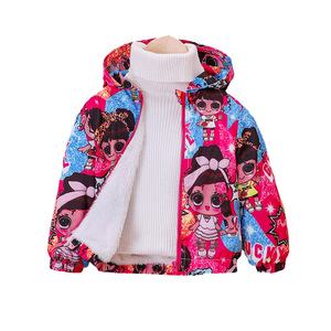 Pakaian Anak Perempuan Ukuran Kecil Sedang Baru Musim Semi Gugur Mantel Beludru Bermotif Kartun Berkerudung Pewarnaan Garment - Product Image 1