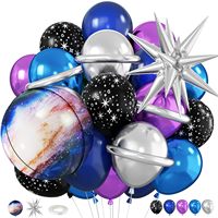 Kit de ballons thème Fête Spatiale Bleu Marine Argent Orange Jaune Agate Latex Rose Étoile 4D en Aluminium Décoration Anniversaire Garçon Enfant
