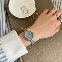 Vente chaude Rétro Style Britannique Montre À Quartz Blé Bracelet D'oreille Bleu Mère Perle Casual Mode En Acier Inoxydable Bande Pointeur Cadran