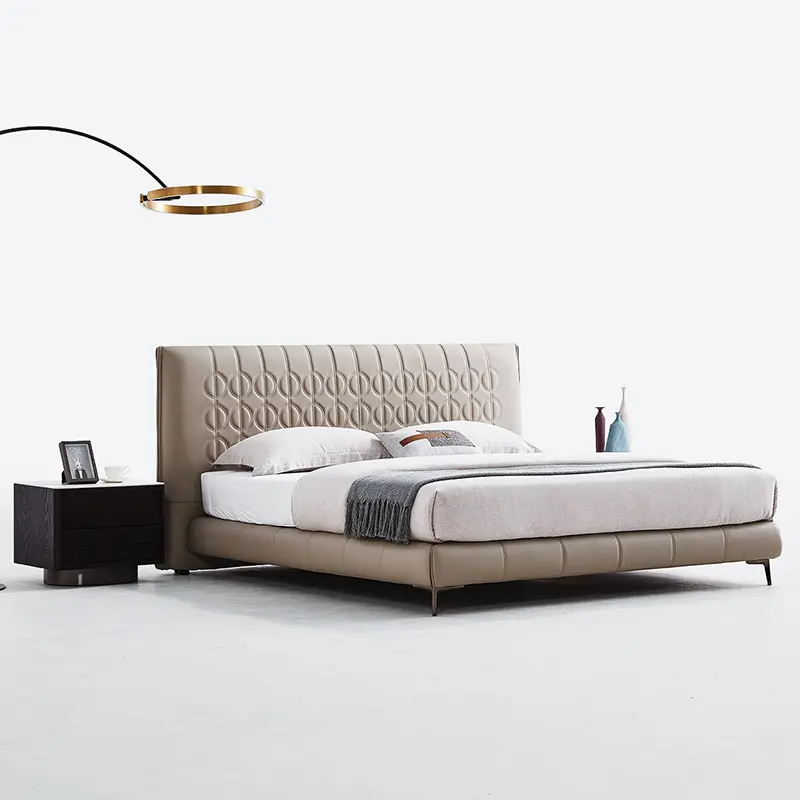 Cama minimalista de diseño con cuero italiano genuino-Perfecto para dormitorios principales