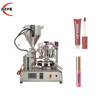 Machine de remplissage et de bouchage semi-automatique rotative de table HZPK pour liquides et pâtes, idéale pour mascara, huiles essentielles, flacons métalliques et plastiques, tubes