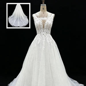 Nuevo Vestido <span class=keywords><strong>de</strong></span> Novia Clásico y Elegante con Escote en V, Espalda Descubierta, Largo hasta el Suelo, Corte en A, Bordado para <span class=keywords><strong>Boda</strong></span> <span class=keywords><strong>Civil</strong></span> Sencilla, 2026 - Product Image 1