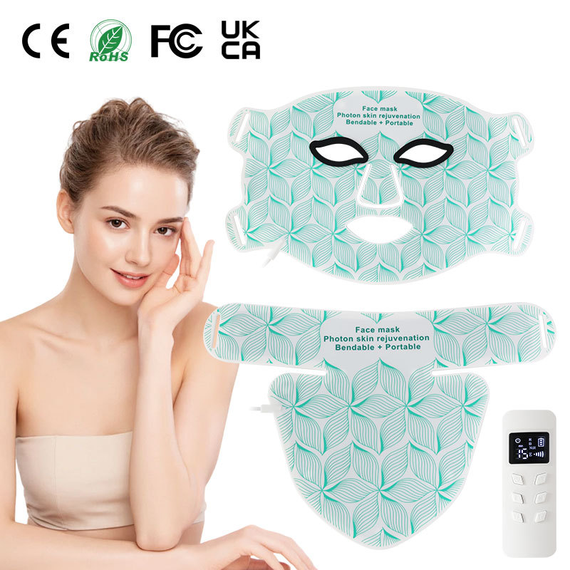 7 Color LED Light Therapy Mask 4-in-1 Medical Grade Silicone Infrared Face & Neck Pad Mask for Home Use