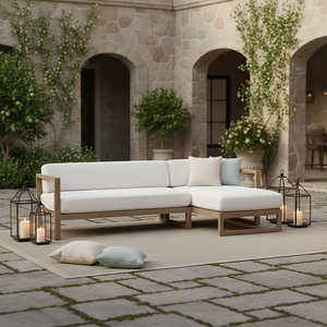 Ensemble de meubles de patio en bois massif de luxe antique pour l'extérieur, canapé d'angle en teck en forme de L, lit de jardin - Product Image 1