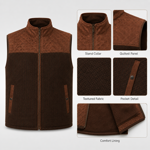Gilet Western en velours côtelé marron pour homme, fermeture éclair, couleur unie, vêtement d'extérieur décontracté, design coupe-vent pour l'automne - Product Image 3