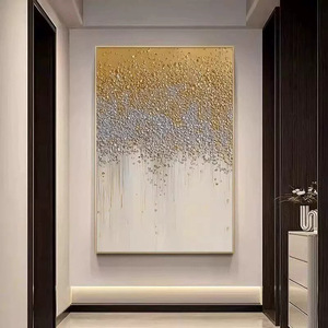 Hand Painted Oil Painting Golden Abstract <b>Art</b> Metal Frame Entryway Decorative Painting Modern Minimalist Living Room Wall <b>Art</b> - Product Image 2