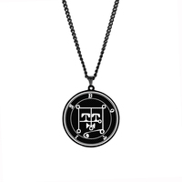 Collier pendentif en acier inoxydable de couleur noire roi Asmoday Sigil, origine démon, sceau moindre clé de salomon Goetia amulette Talisman