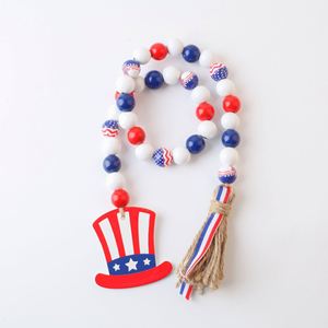 Guirnalda de Cuentas de Madera del Día de la Independencia con Borlas, Bandera de EE. UU., Estrella Patriótica, Decoración de Pared Rústica para Veteranos, Oración - Product Image 4