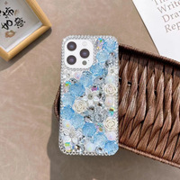 Coque ELGZ Diamond Rose en strass 3D DIY, tendance, pour 16/17 Pro Max, en TPU+PC, anti-traces de doigts, purement artisanale