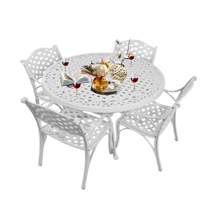 Ensemble de salle à manger de patio 5 pièces, table de patio de 48,23 pouces avec trou pour parasol de 2,36 pouces, ensemble de salle à manger en aluminium moulé pour l'extérieur avec 4 chaises - Product Image 1