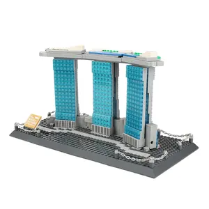 万哥4217新加坡金萨酒店模型拼凑积木玩具