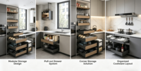 Gabinetes de Cocina Modulares Modernos con Acabado Mate, Cocina Personalizada de Dos Tonos sin Tiradores con Isla Central de Piedra