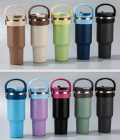 Gobelet isotherme de voiture en acier inoxydable à double paroi de 40 oz, tasse de voyage avec poignée et paille