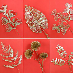 Collection de fleurs artificielles dorées de luxe, fleurs décoratives de mariage, couronnes et plantes pour arrangements floraux de mariage DIY - Product Image 2