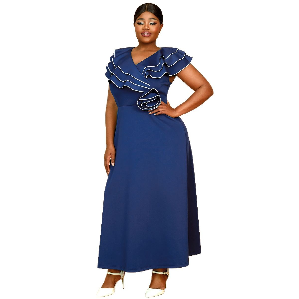 French Retro Banquet Dress Lotus Leaf Decorative Sleeve Elegant and Noble Popular Plus Size Women's Party Dress