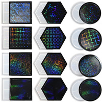 Moules en résine holographique ronds, carrés, hexagonaux, moules en silicone flexibles pour la fabrication de sous-verres en résine, effet holographique