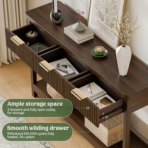 Table console longue SENYU style farmhouse avec design cannelé, table de canapé étroite en bois massif pour entrée, couloir, salon - Product Image 4